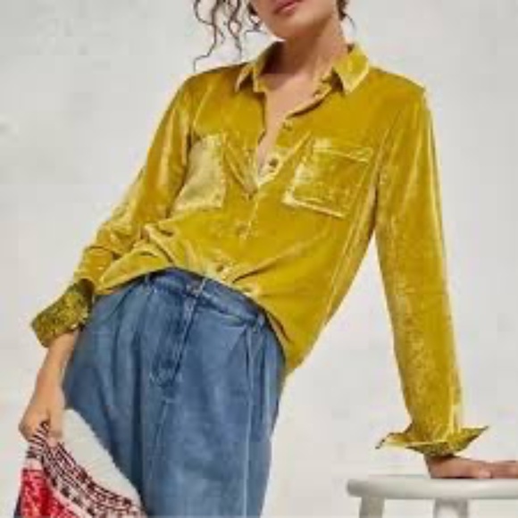 Anthropologie Maeve Velvet Burnout Midi Dress Mustard Gold Size 6 Party Cocktail - Picture 1 of 9